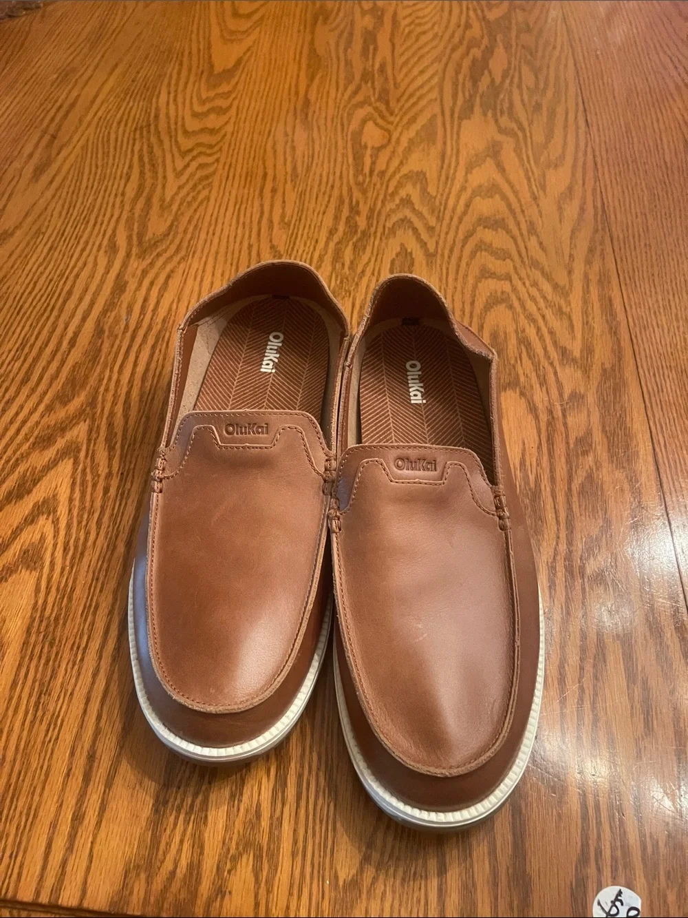 OluKai Tan/Brown Leather Slip-On Loafers